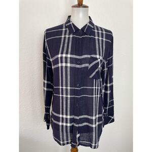 Rails Top Shirt Plaid Button Down Linen Blend Charli